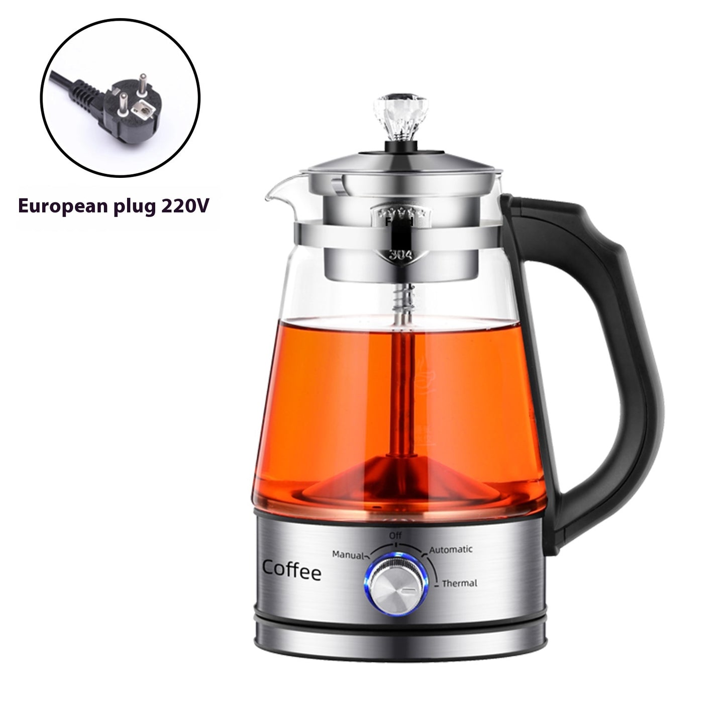 1L Glass Electric Kettle with Steam Spray