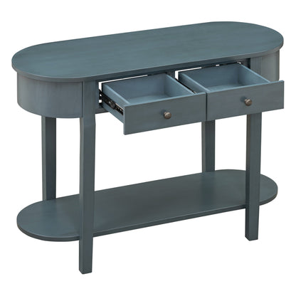 Elegant Retro Console Table – Vintage Navy Wooden Entryway Table with Drawers & Shelf
