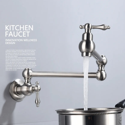 Wall‑Mounted Folding Pot‑Filler Faucet – Brass Cold‑Only, Swivel & Retractable Spout