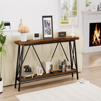 Ultra Long 70.9-Inch Sofa Console Table – Brown Wood & Metal, Rear Entryway Table