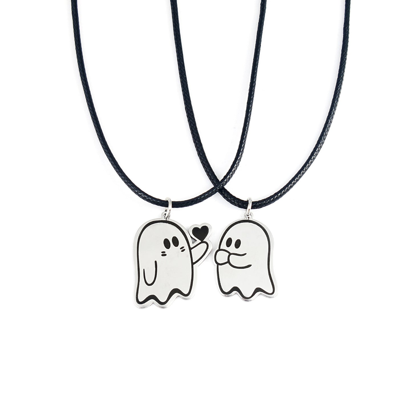 Halloween Cute Love Ghost Necklace Set – Matching Pendant Necklaces for Couples