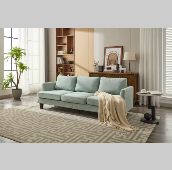 Modern Fabric 3-Seater Sofa with USB & Type-C – Light Green