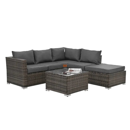 4-Piece PE Rattan Patio Set with Tempered Glass Table