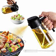 BBQ Healthy Kitchen Cooking Oil & Vinegar Spray Bottle – Push Type Leak Proof Glass Mister