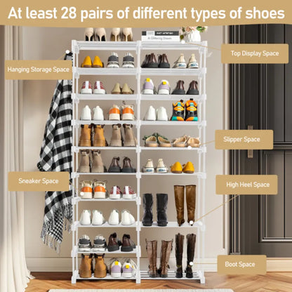 Double Row 10 Layer Non-woven Shoe Rack – Black, Space-Saving Storage Organizer