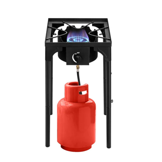 -Outdoor Camp Stove High Pressure Propane Gas Cooker Portable Cast Iron Patio Cooking Burner Single Burner 75000-BTU