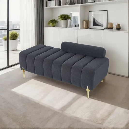 Modern Storage Sofa Bench with Soft Armrests & Wooden Legs