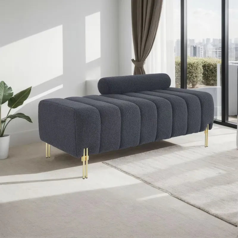 Modern Storage Sofa Bench with Soft Armrests & Wooden Legs