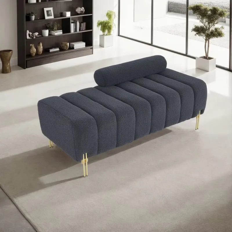 Modern Storage Sofa Bench with Soft Armrests & Wooden Legs