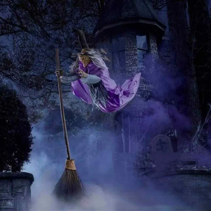 Halloween Flying Witch Decoration – 180 cm Scary Outdoor Animatronic with Sound