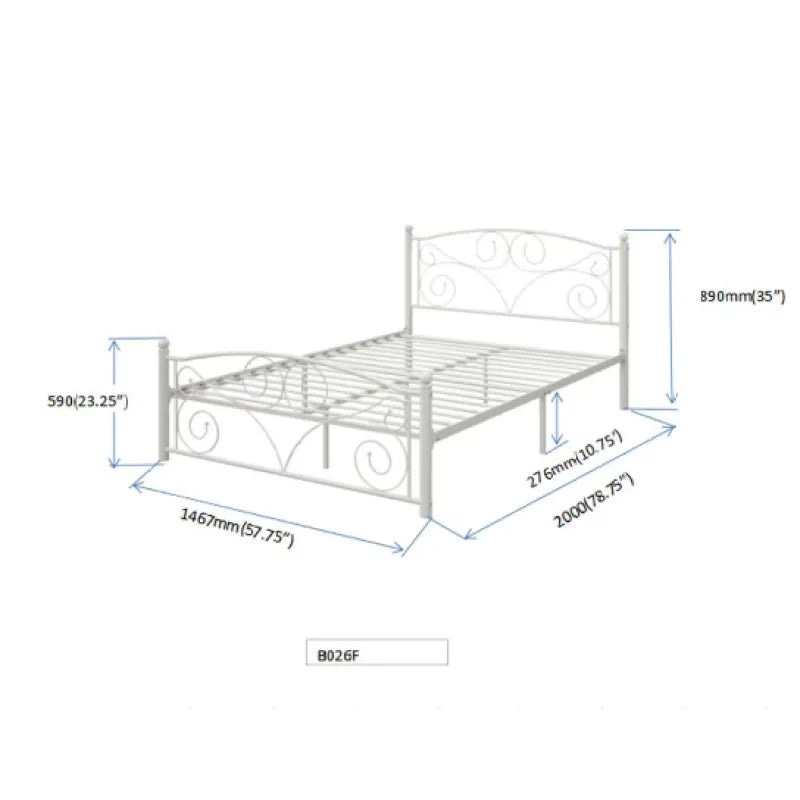 FULL Metal Bed Frame with Flower Design – Noise-Free, Durable Steel Platform (No Box Spring Needed)