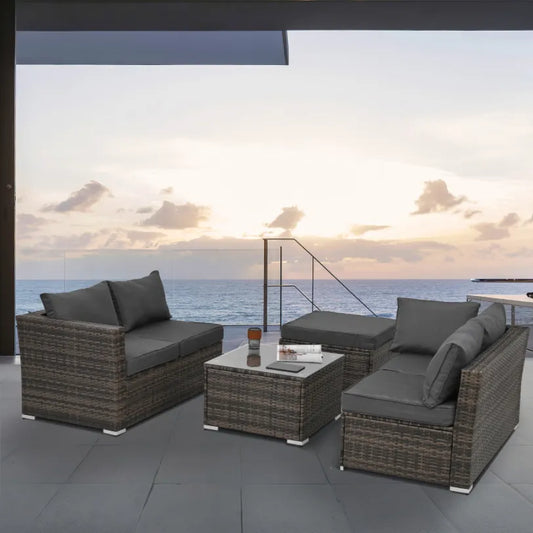 4-Piece PE Rattan Patio Set with Tempered Glass Table