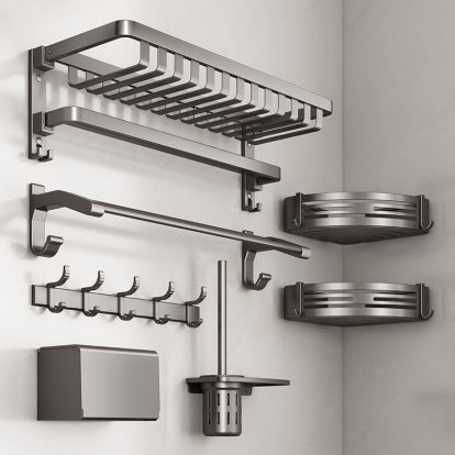Gun-Gray Punch-Free Bathroom Towel Rack – Modern Wall-Mounted Storage Organizer