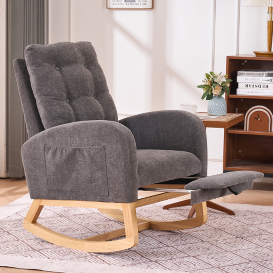 Cozy Upholstered Rocking Chair with High Back & Storage Pocket