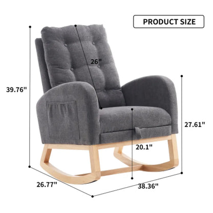 Cozy Upholstered Rocking Chair with High Back & Storage Pocket