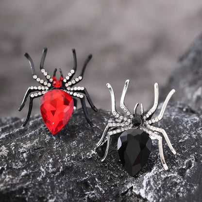 Halloween Spider Ring with Rhinestone – Adjustable Open Band for Women