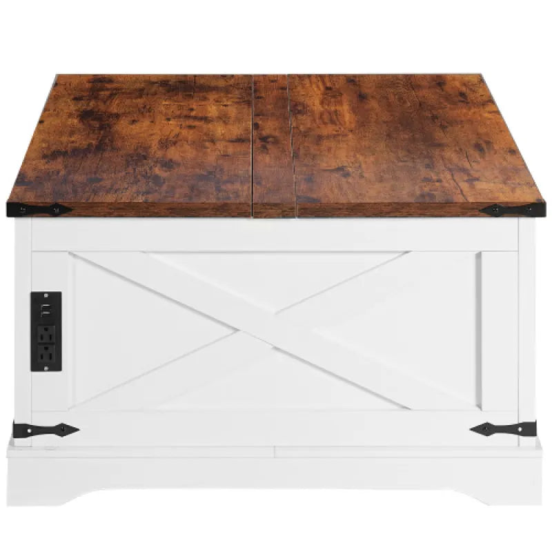 Multi-functional Lifting Coffee Table with USB & Power Outlets – 90CM Retro Vintage White, Living Room Home Table