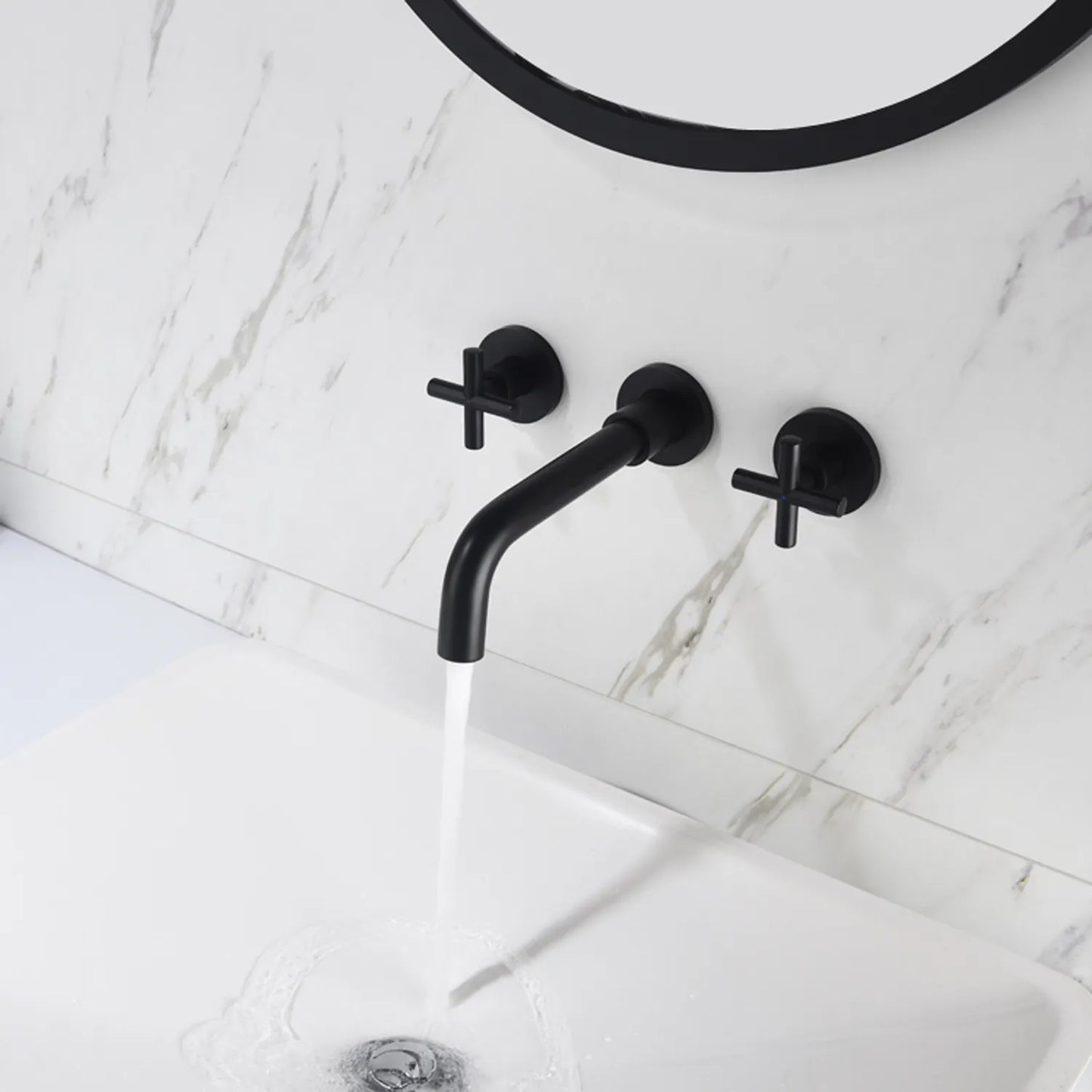 Premium Wall-Mounted Bathroom Sink Faucet – Solid Brass, Dual Handle, Multiple Finishes