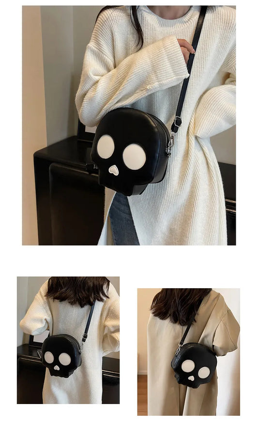 Cute Skull Round Crossbody Bag – Halloween Fashion Shoulder Bag for Girls