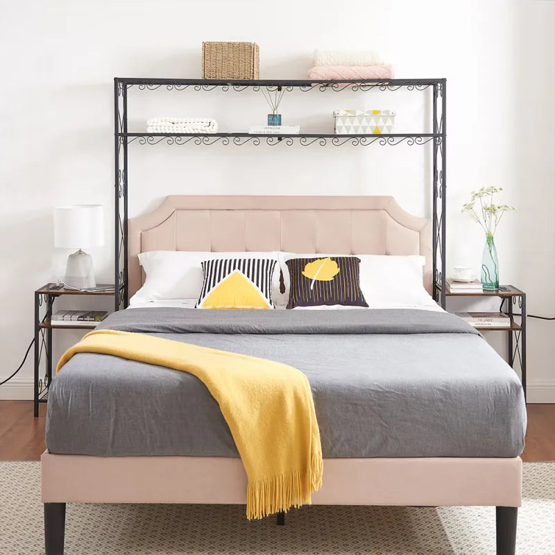 Modern Queen Headboard with Built-In Storage Shelves